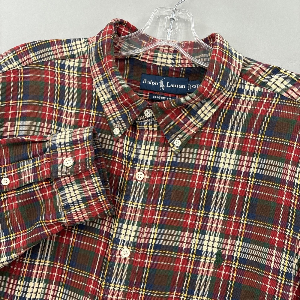 Ralph Lauren Shirt Mens 2XL Red Plaid Button Down Long Sleeve Flannel Vintage